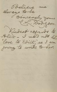 [Literature] Carroll, Lewis (Charles Lutwidge Dodgson). Autograph Letter, signed