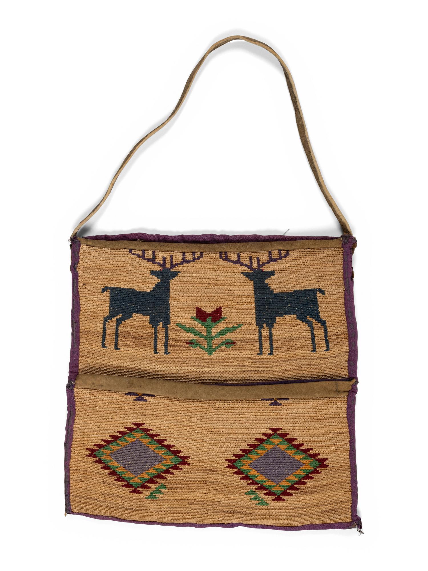 Nez Perce Cornhusk Wall Pocket, with Elk