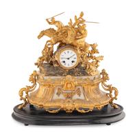 A French Gilt Metal and Alabaster Mantel Clock