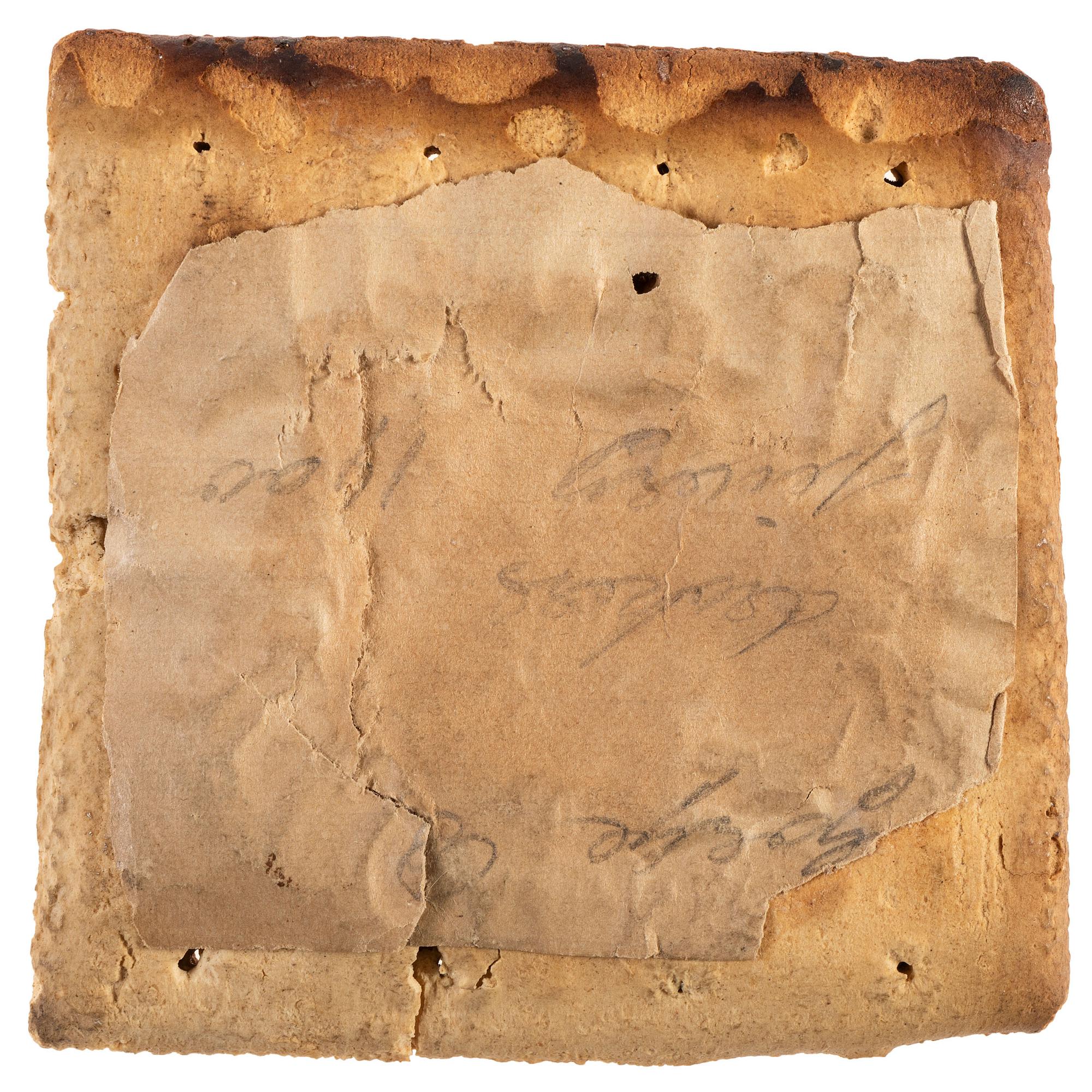 Civil War hardtack with manufacturer’s stamp, "Holmes & Coutts Army Bread," New York.