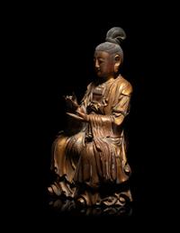 A Chinese Gilt Lacquered Wood Figure of Guanyin