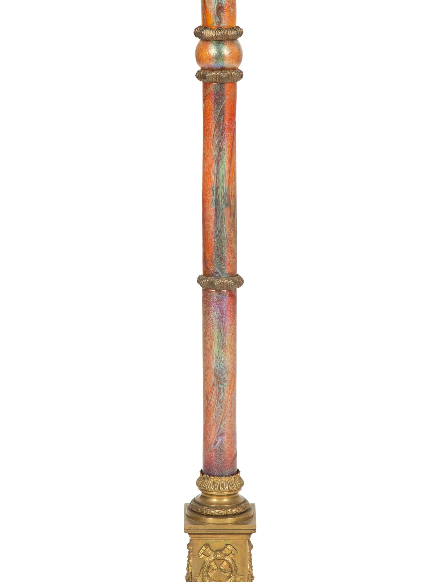 A Gilt Metal and Iridescent Glass Floor Lamp
