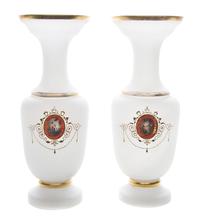 A Pair of Opaline Glass Vases Height 13 5/8 inches.