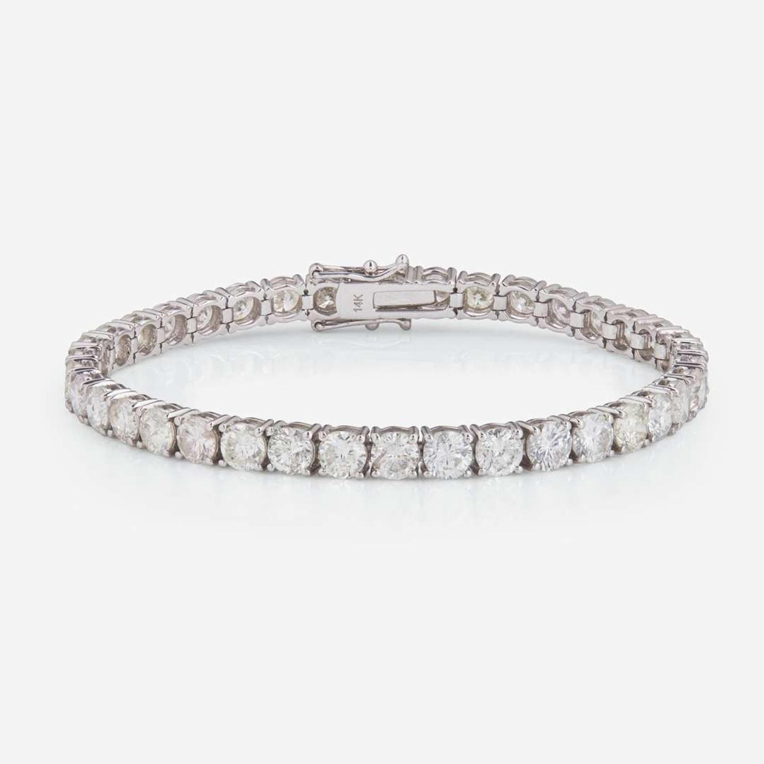 A 14K White Gold and Diamond Line Bracelet