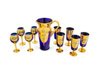 A Cobalt Blue Glass and Gilt Decorated Drink Service