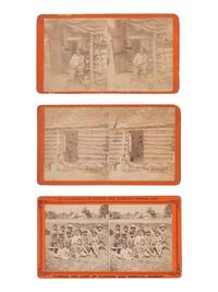 [EARLY PHOTO.] 17 stereoviews of African American domestic life, incl. cabin views and family scenes