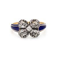 GEORGIAN, DIAMOND AND ENAMEL BOW RING