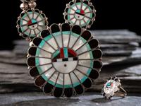 Zuni Mosaic Inlay Sunface Necklace and Ring