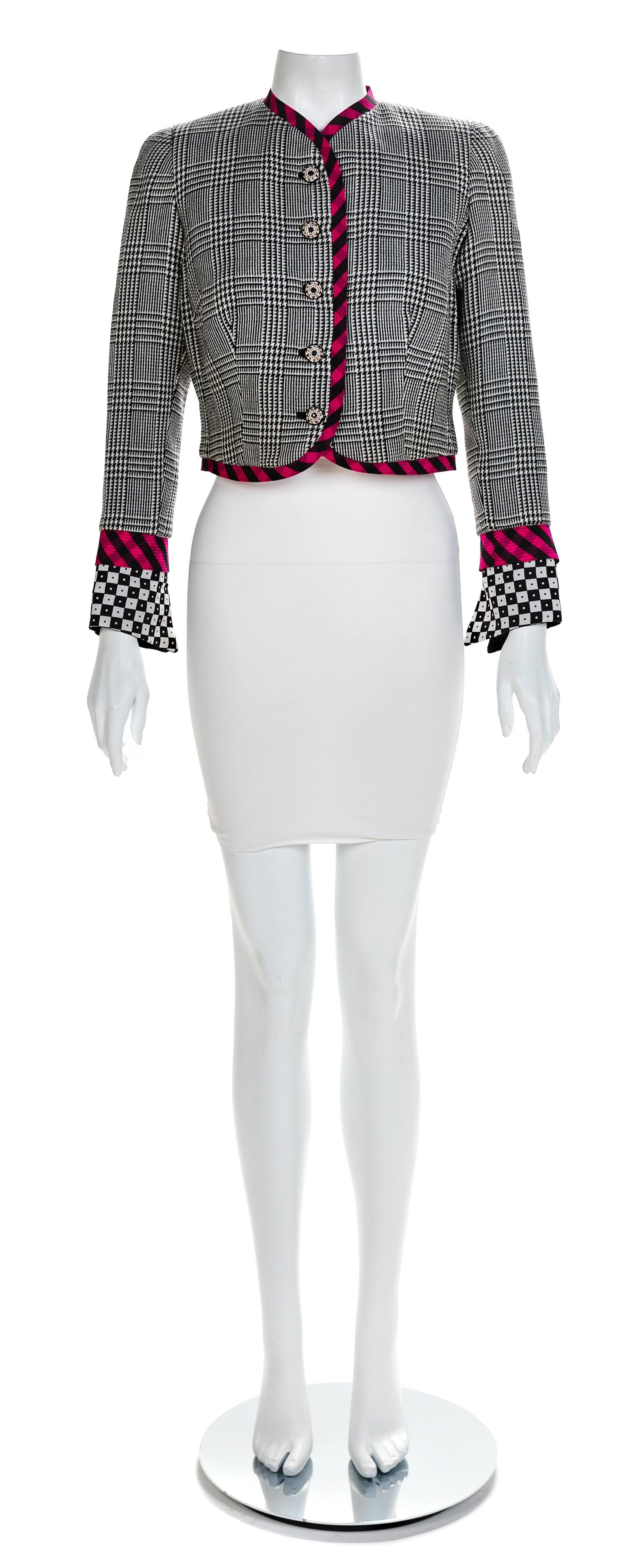 Atelier Versace Houndstooth Jacket with Pink Trim, 1990s