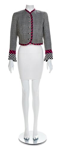 Atelier Versace Houndstooth Jacket with Pink Trim, 1990s