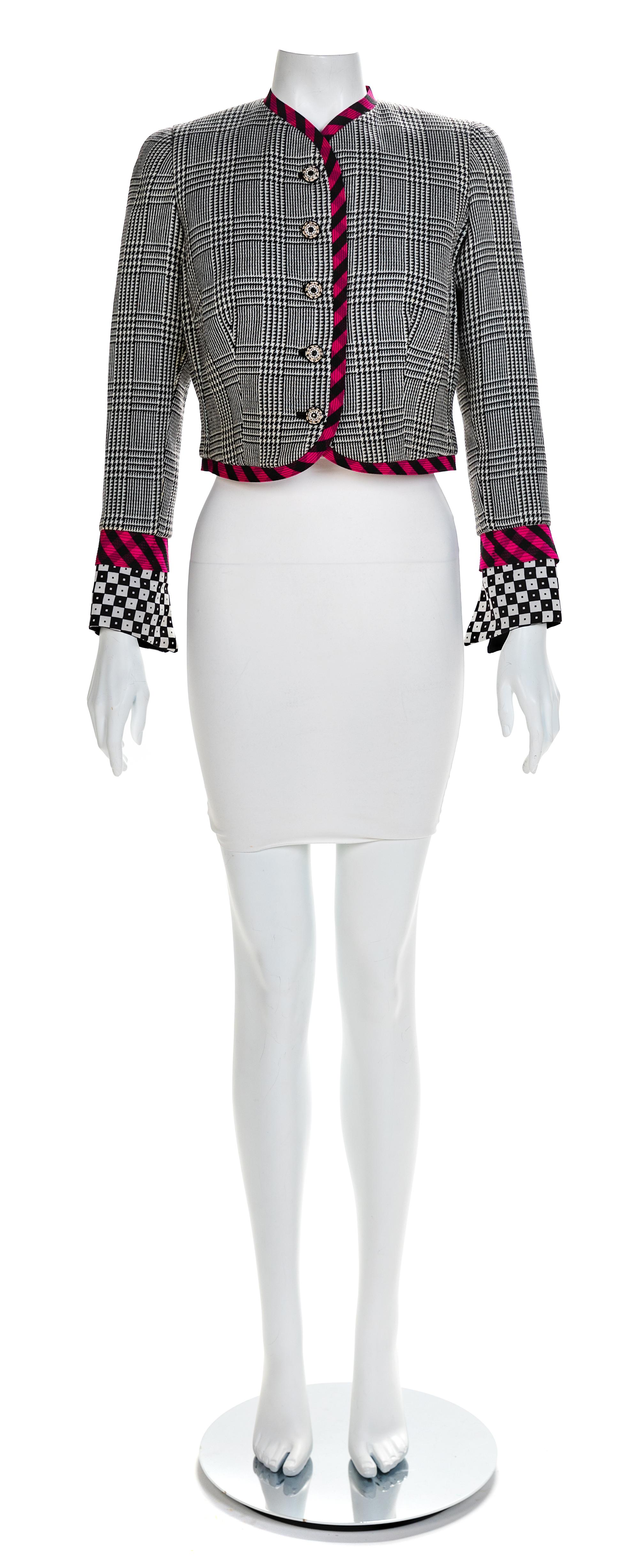 Atelier Versace Houndstooth Jacket with Pink Trim, 1990s