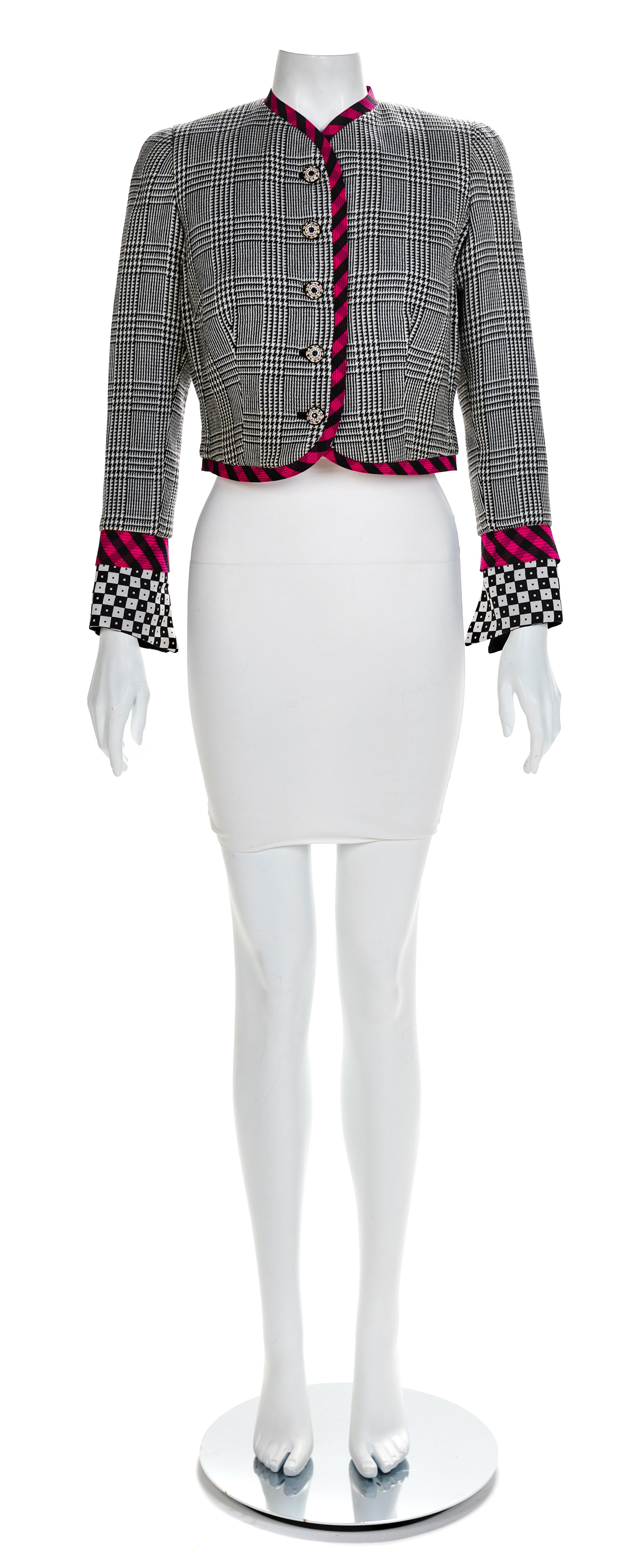 Atelier Versace Houndstooth Jacket with Pink Trim, 1990s