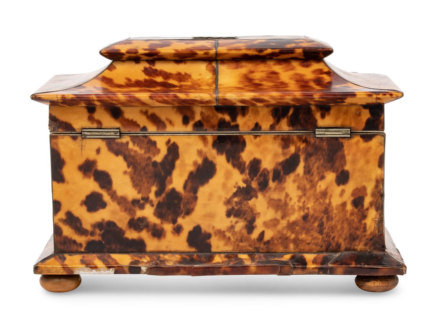 A Regency Tortoiseshell Veneered Tea Caddy