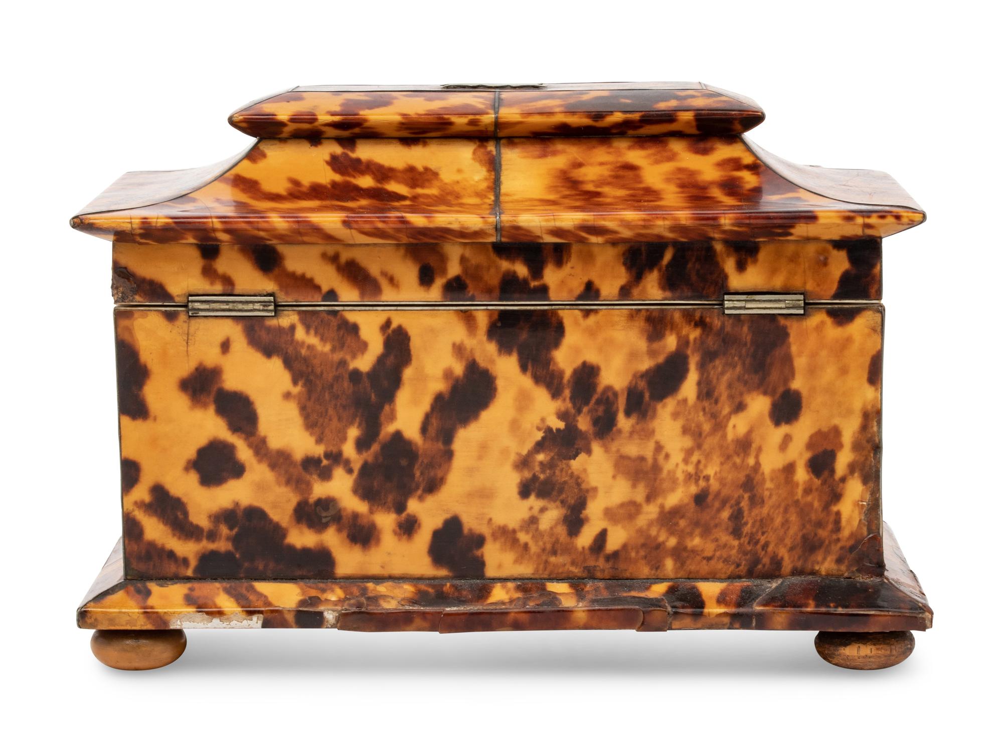 A Regency Tortoiseshell Veneered Tea Caddy