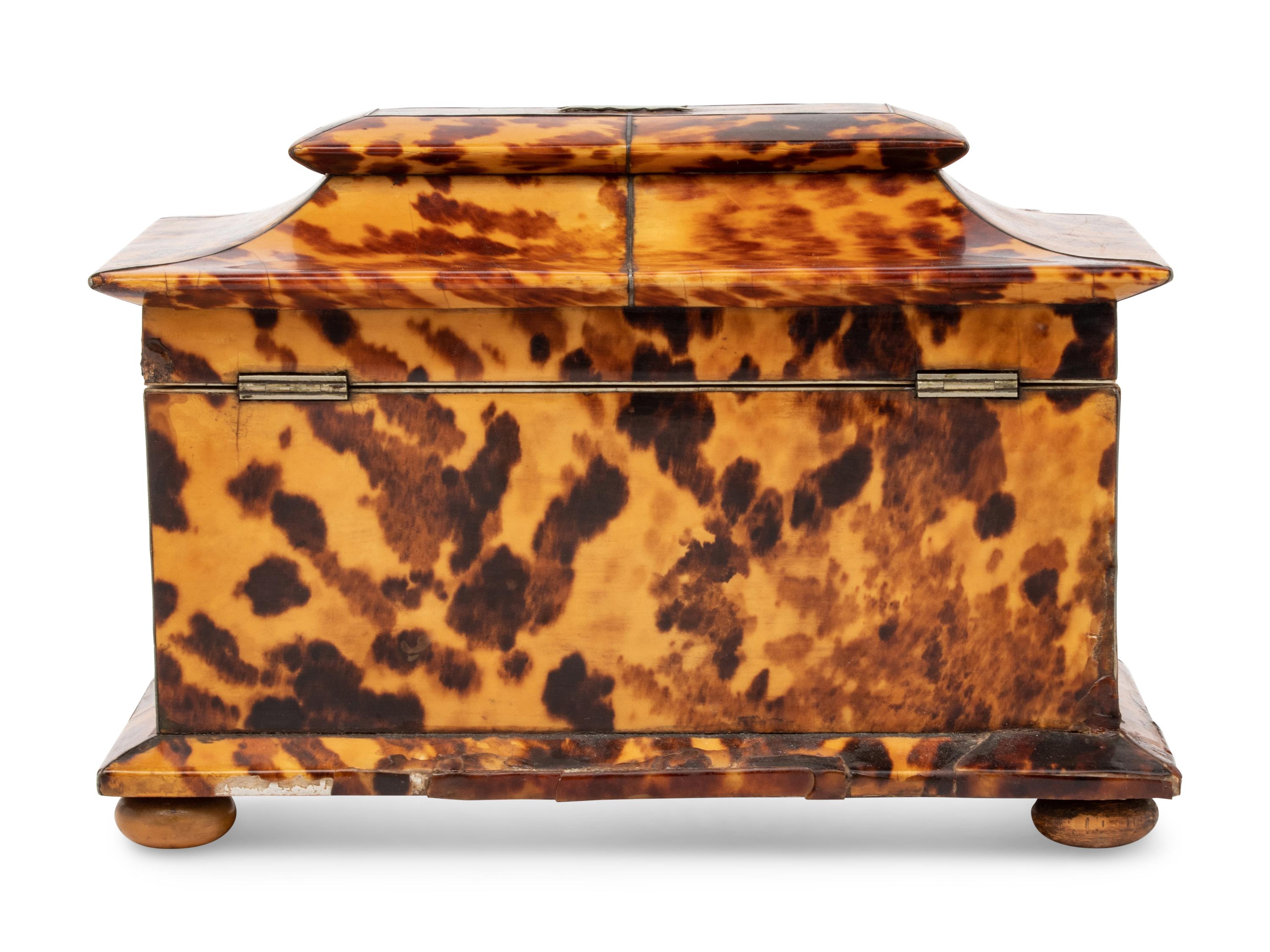 A Regency Tortoiseshell Veneered Tea Caddy