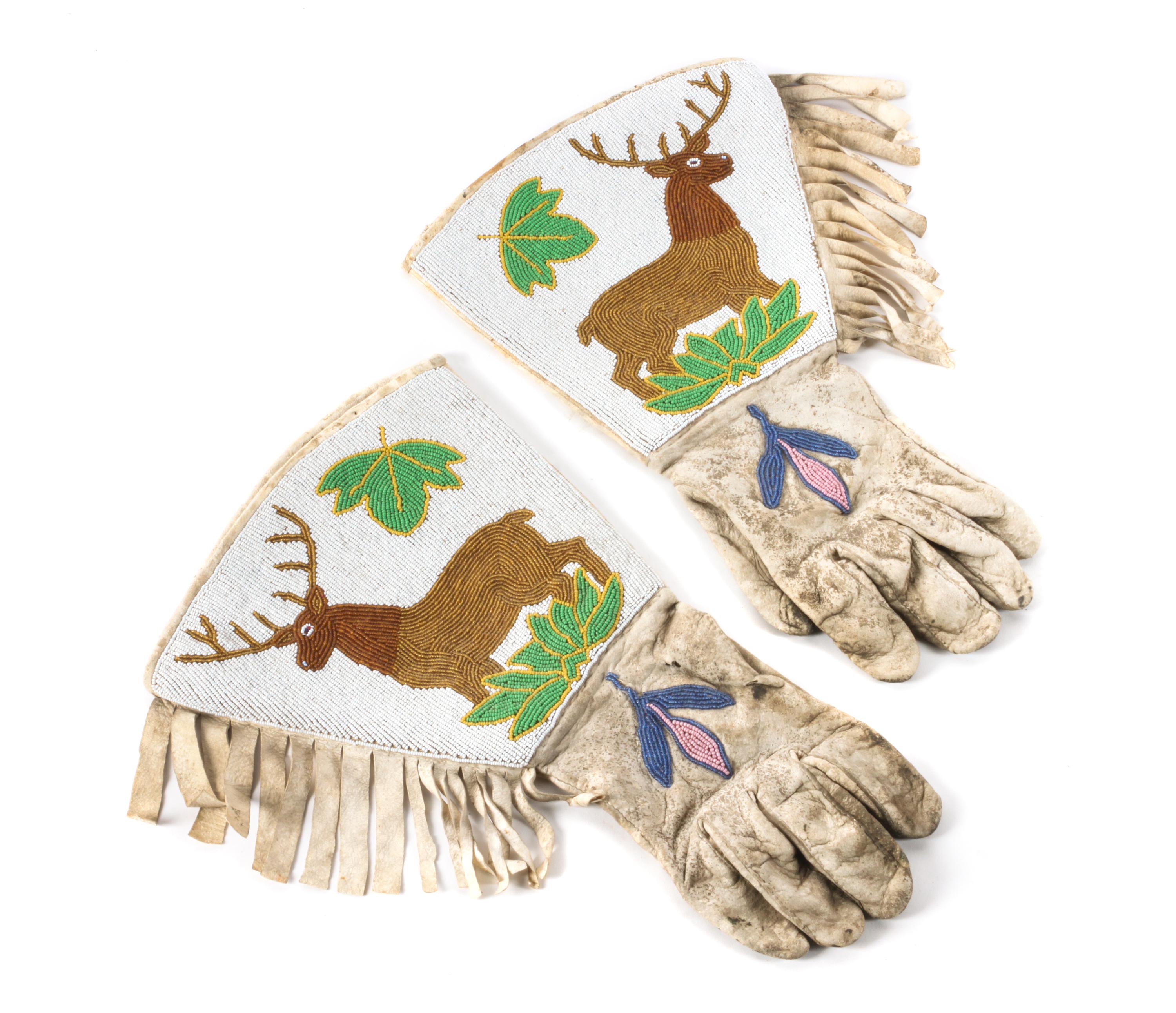 Pair of Plateau Area Beaded Gauntlets Length 15 x width 7 inches. — Early 20th Century