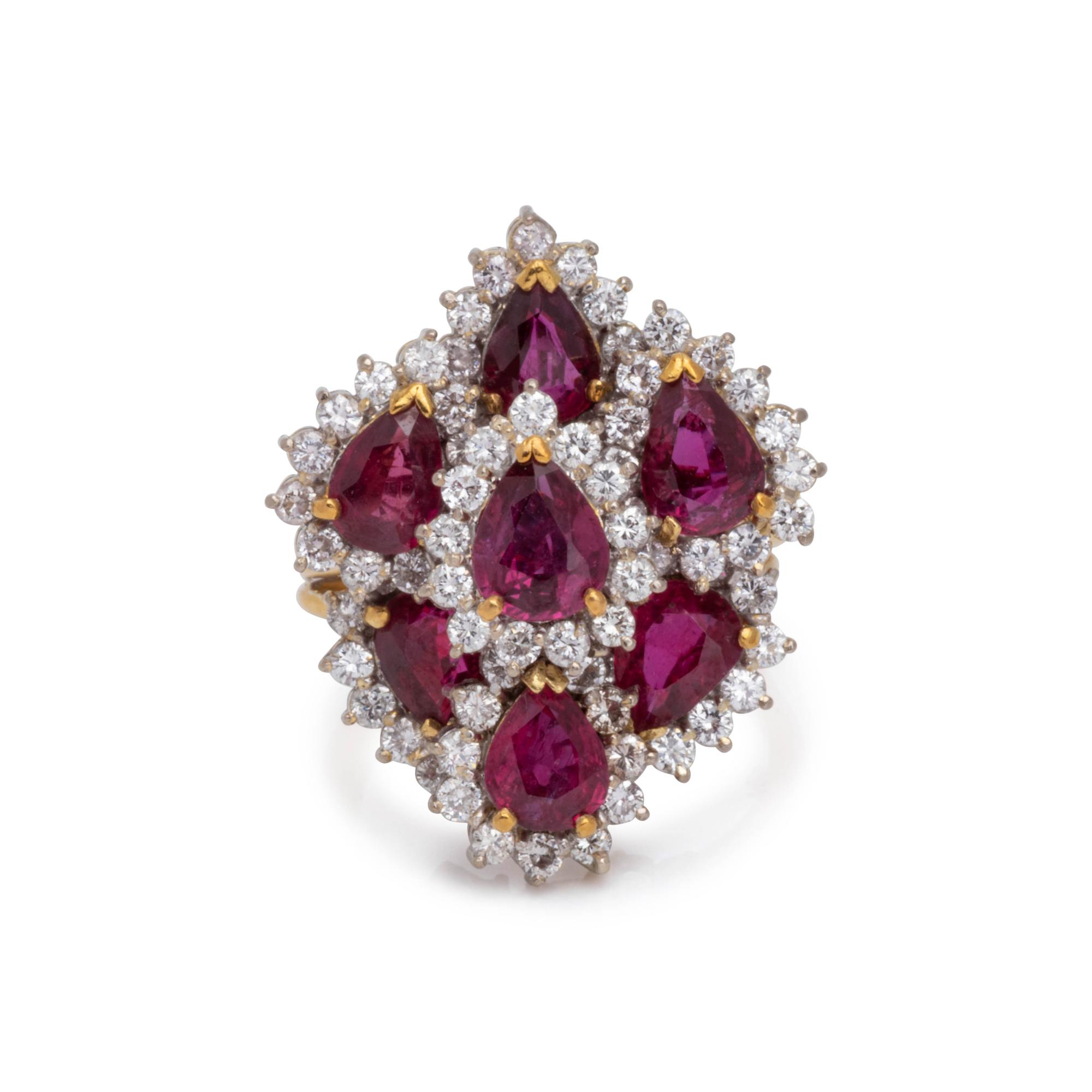 HAMMERMAN BROTHERS, RUBY AND DIAMOND CLUSTER RING