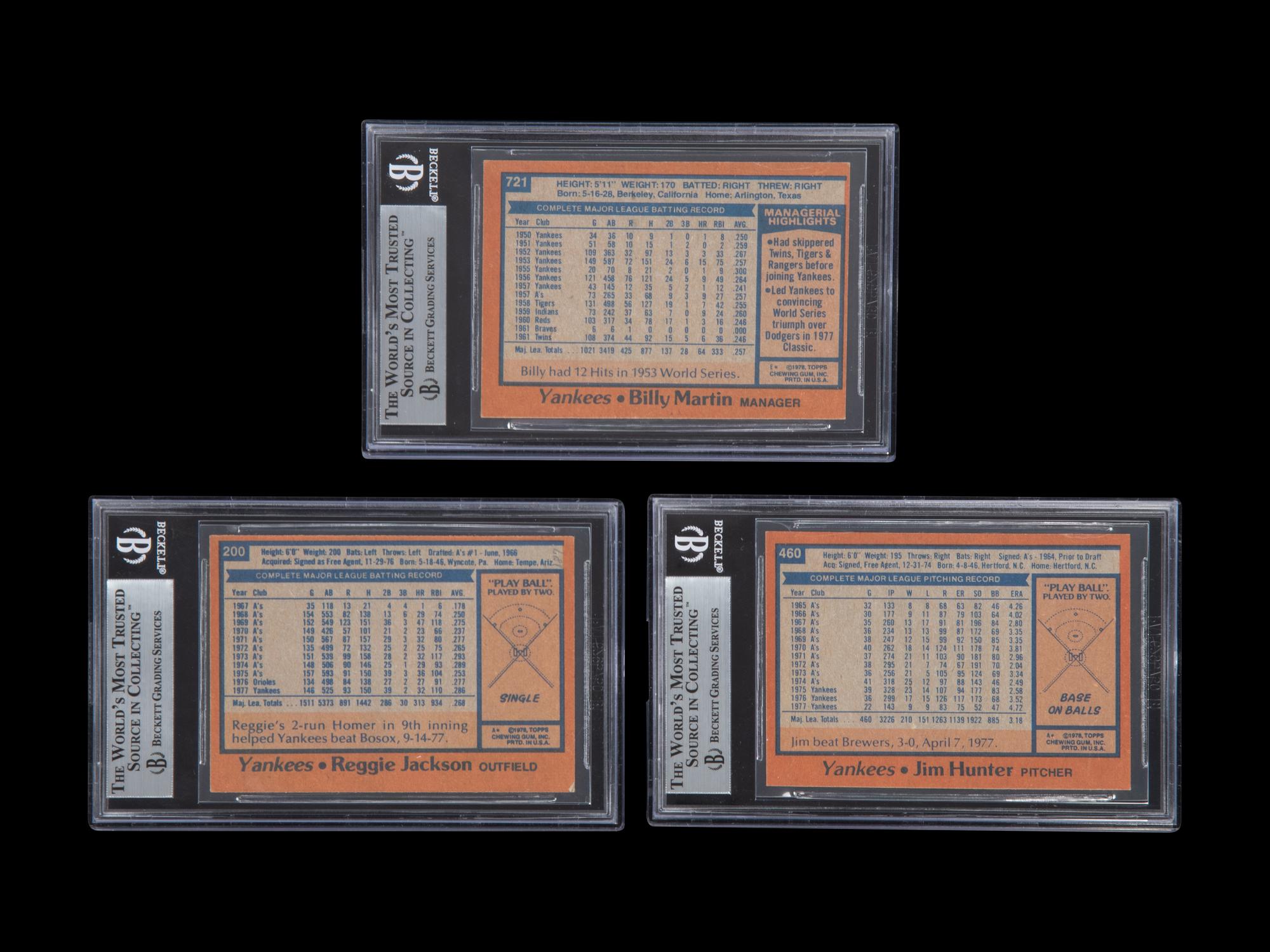 A Group of 1978 Topps New York Yankees Signed Autograph Baseball Cards Including Billy Martin (Beckett Authentication Services BAS Certified),
