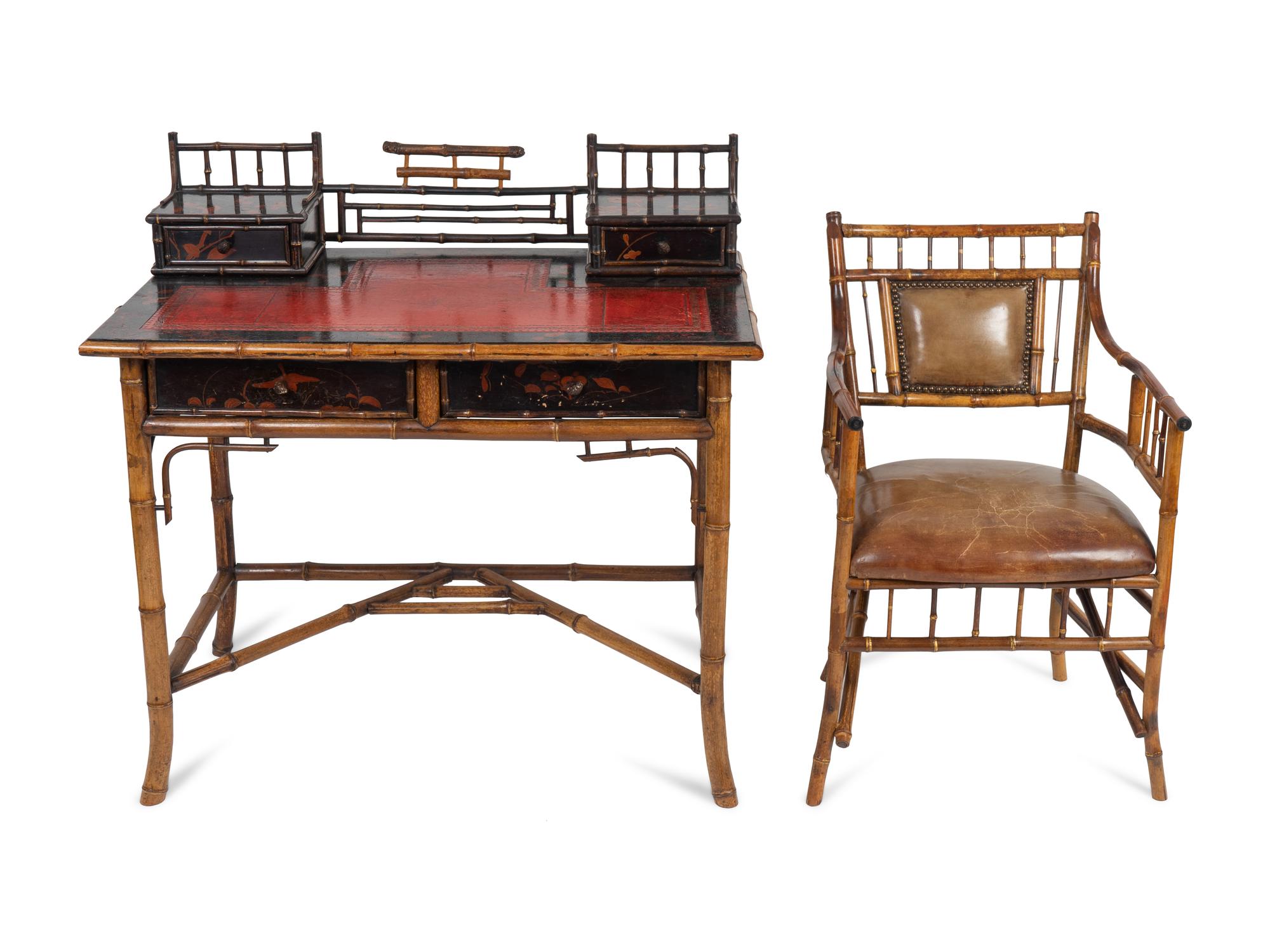 A Victorian Aesthetic Bamboo Desk and Chair — EARLY 20TH CENTURY