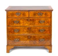 A George II Walnut Chest of Drawers Height 36 1/2 x width 39 1/2 x depth 21 1/2 inches. — MID-18TH CENTURY
