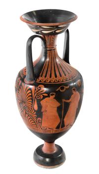 An Apulian Red-Figured Amphora Height 29 1/2 x diameter 12 inches. — CIRCA 300 B.C.E.