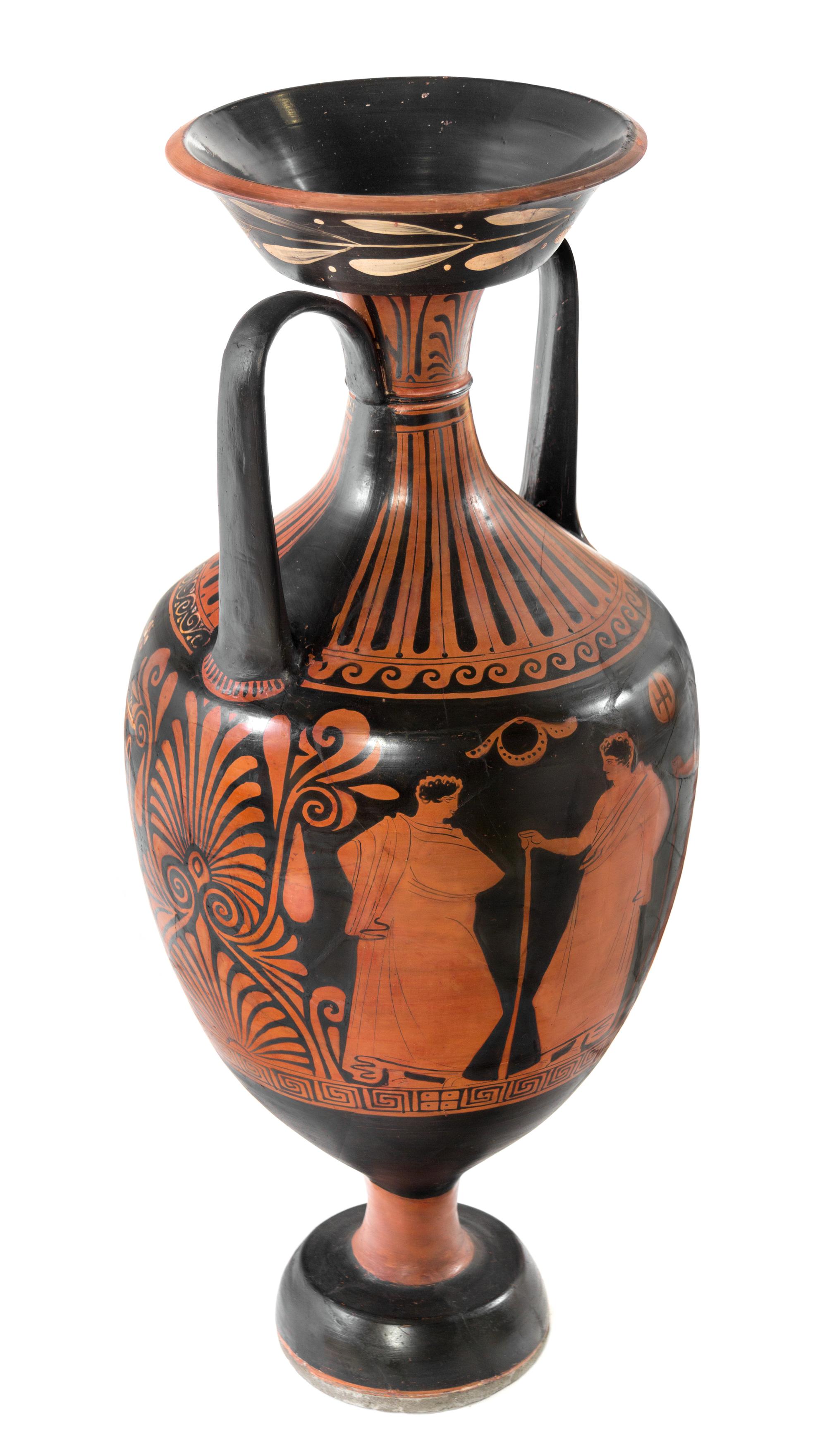 An Apulian Red-Figured Amphora Height 29 1/2 x diameter 12 inches. — CIRCA 300 B.C.E.