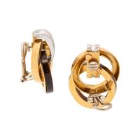 BICOLOR GOLD, TIGER'S EYE AND DIAMOND EARCLIPS