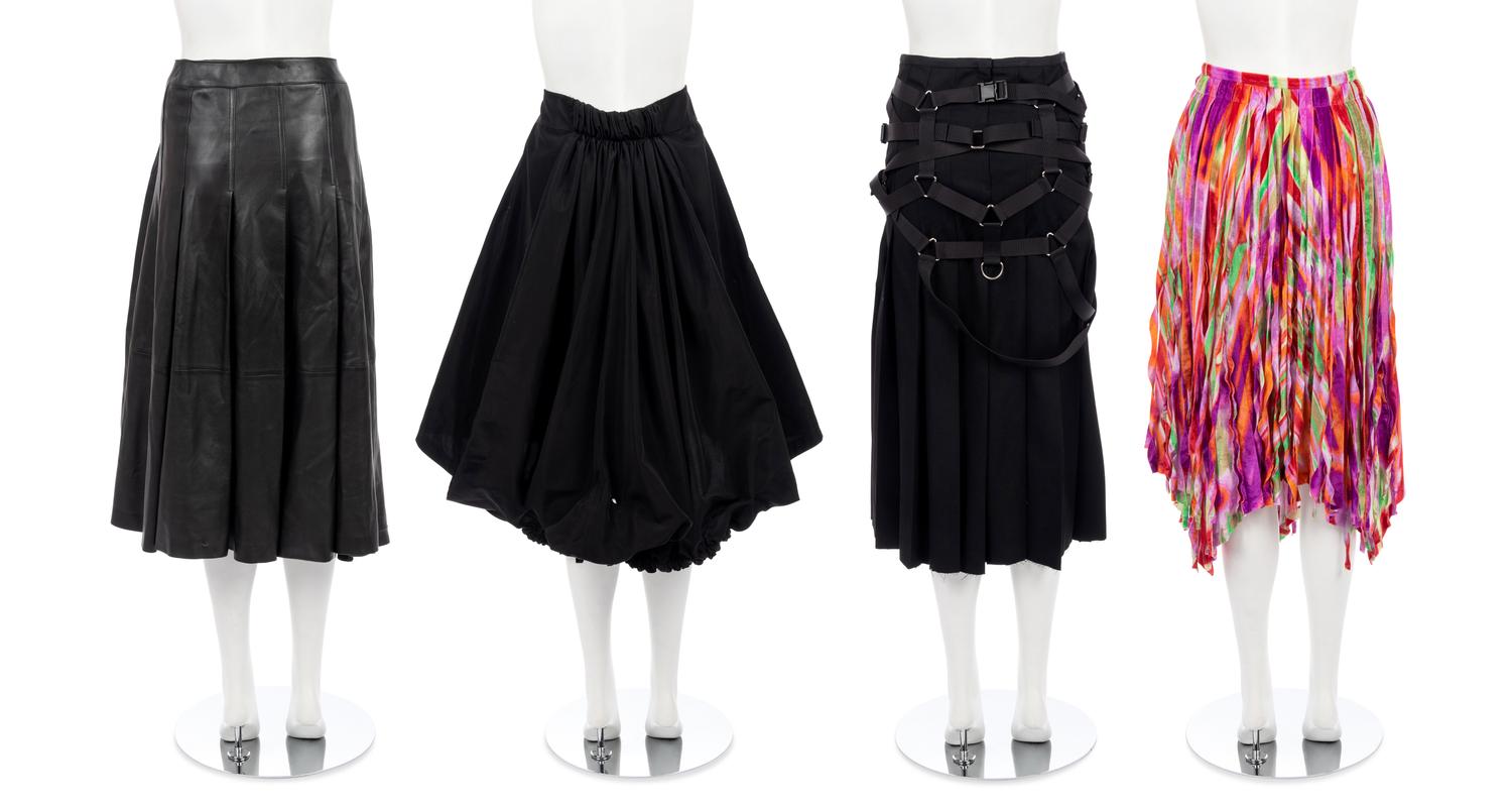 Four Designer Skirts: Chanel, Comme, Gaultier, Miyake, 2000s