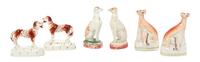 Three Pairs of Staffordshire Dogs, Width of widest 4 3/4 inches.