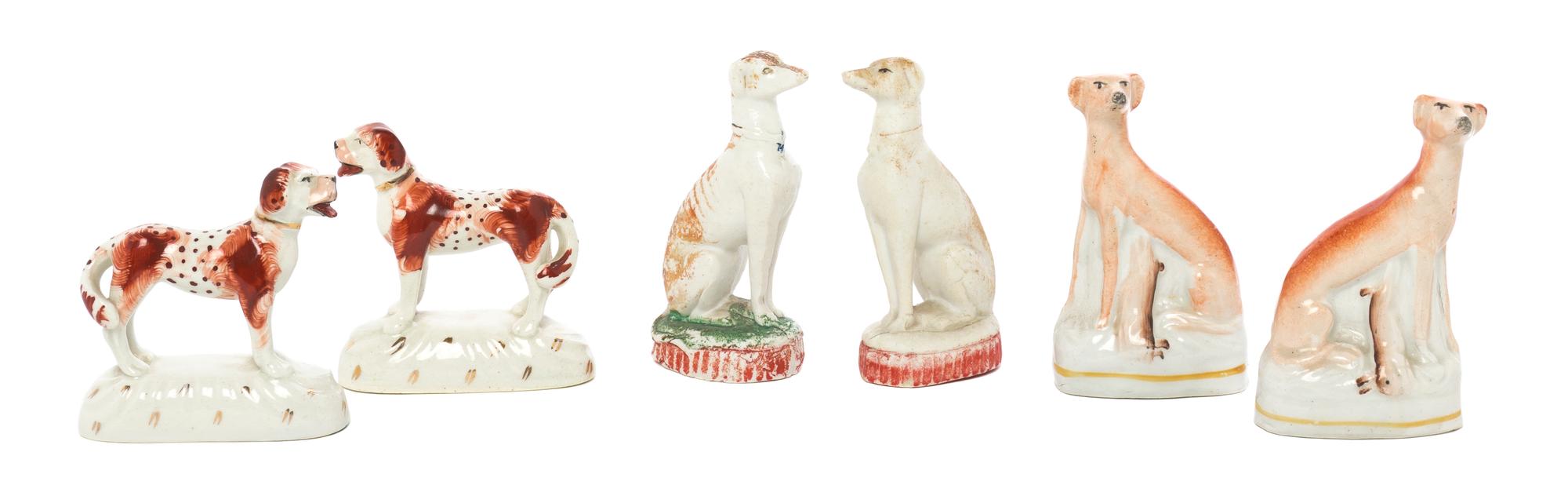 Three Pairs of Staffordshire Dogs, Width of widest 4 3/4 inches.