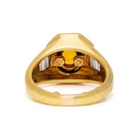 CRAIG DRAKE, YELLOW GOLD, ORANGE SAPPHIRE, ONYX, AND DIAMOND RING