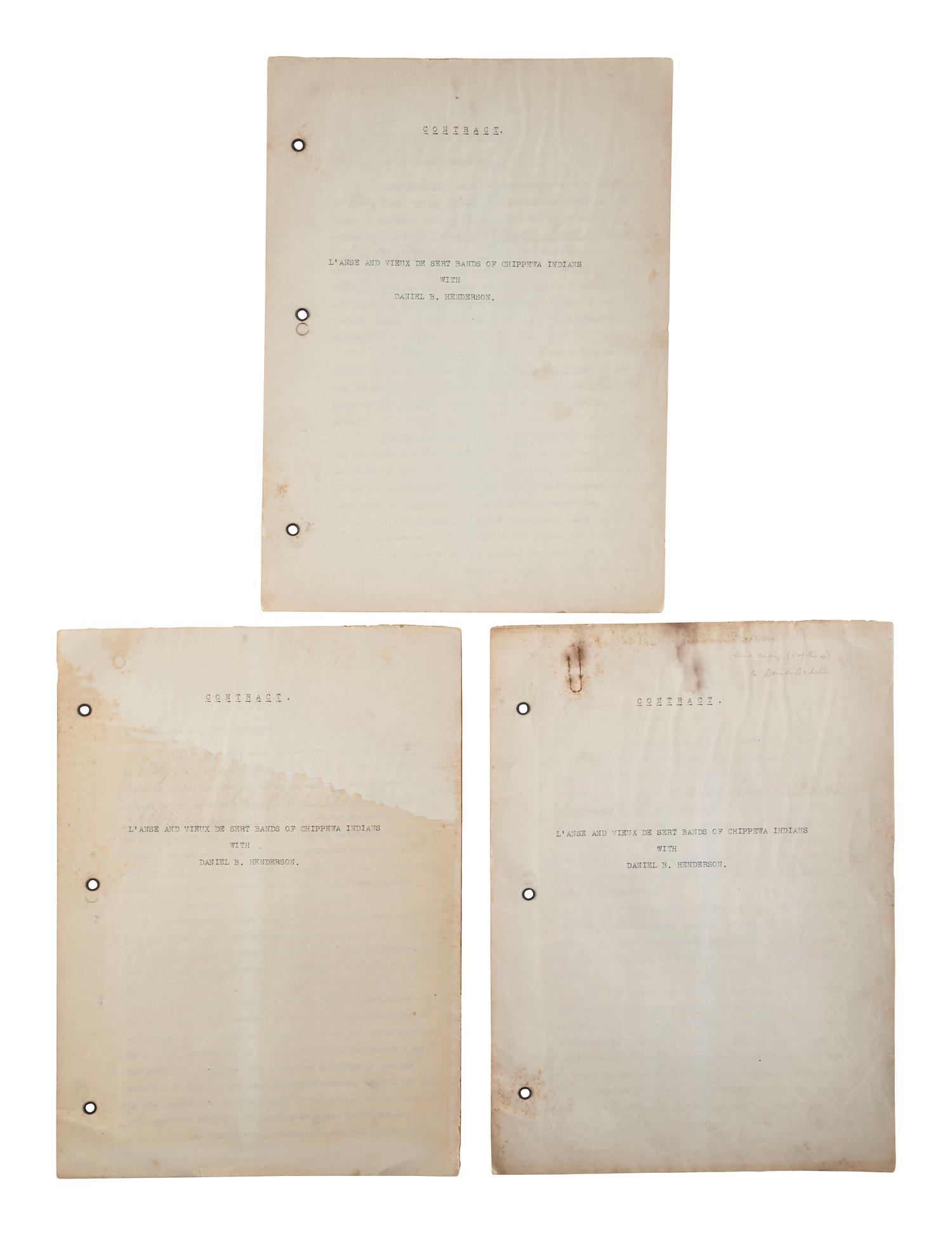 [NATIVE AMERICANS]. A collection of documents involving the Chippewa Indians.