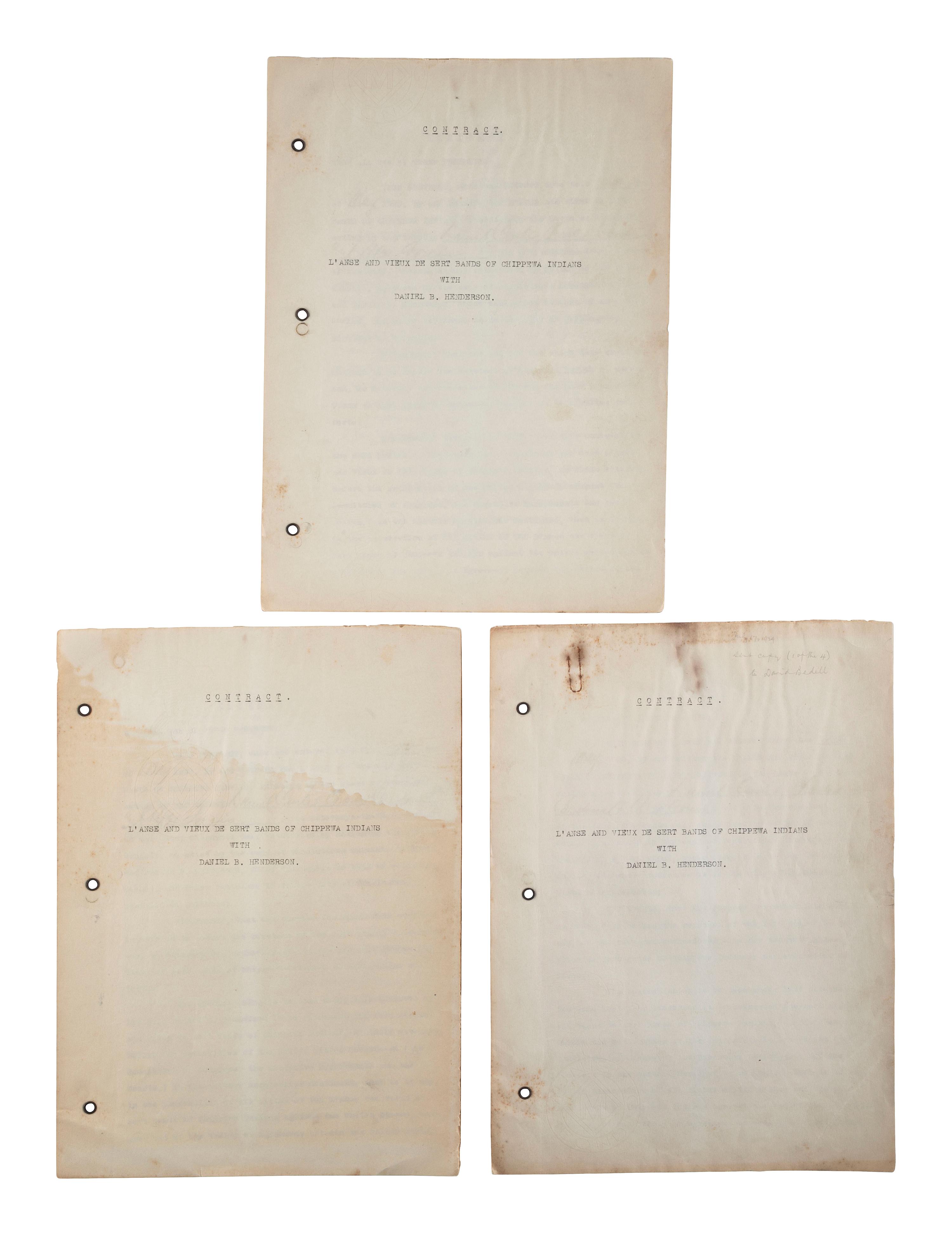 [NATIVE AMERICANS]. A collection of documents involving the Chippewa Indians.