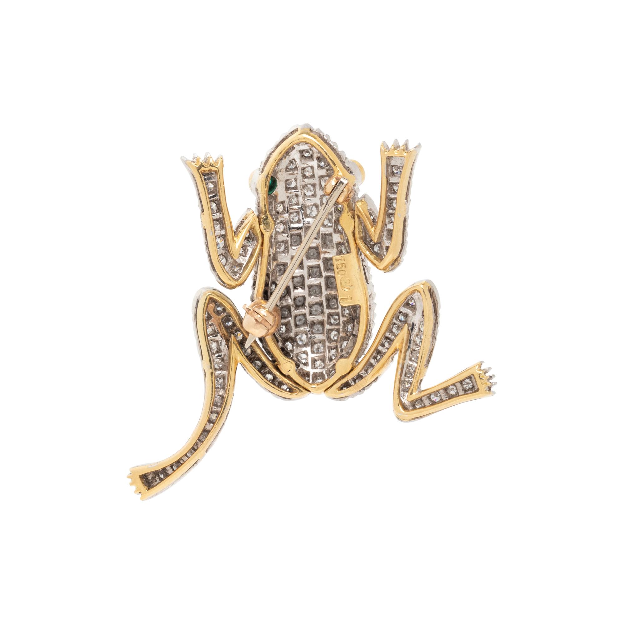 BICOLOR GOLD, DIAMOND FROG BROOCH