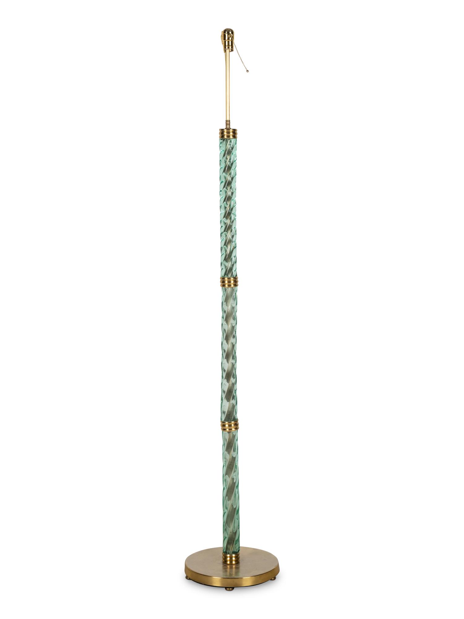 A Venetian Glass Rope-Twist Floor Lamp with Brass Base