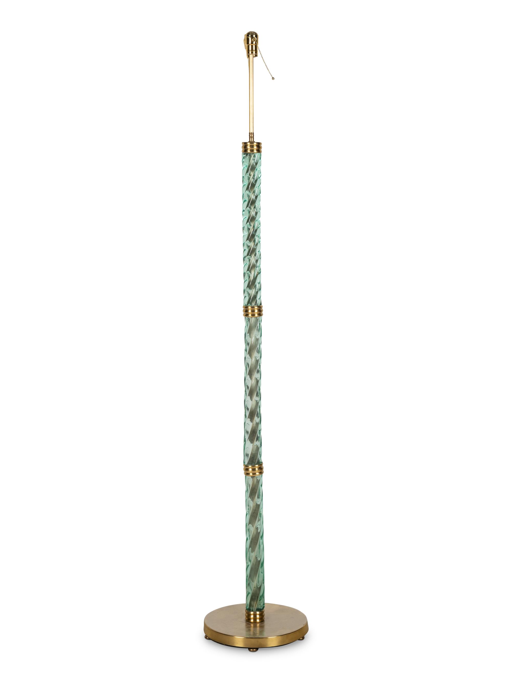 A Venetian Glass Rope-Twist Floor Lamp with Brass Base