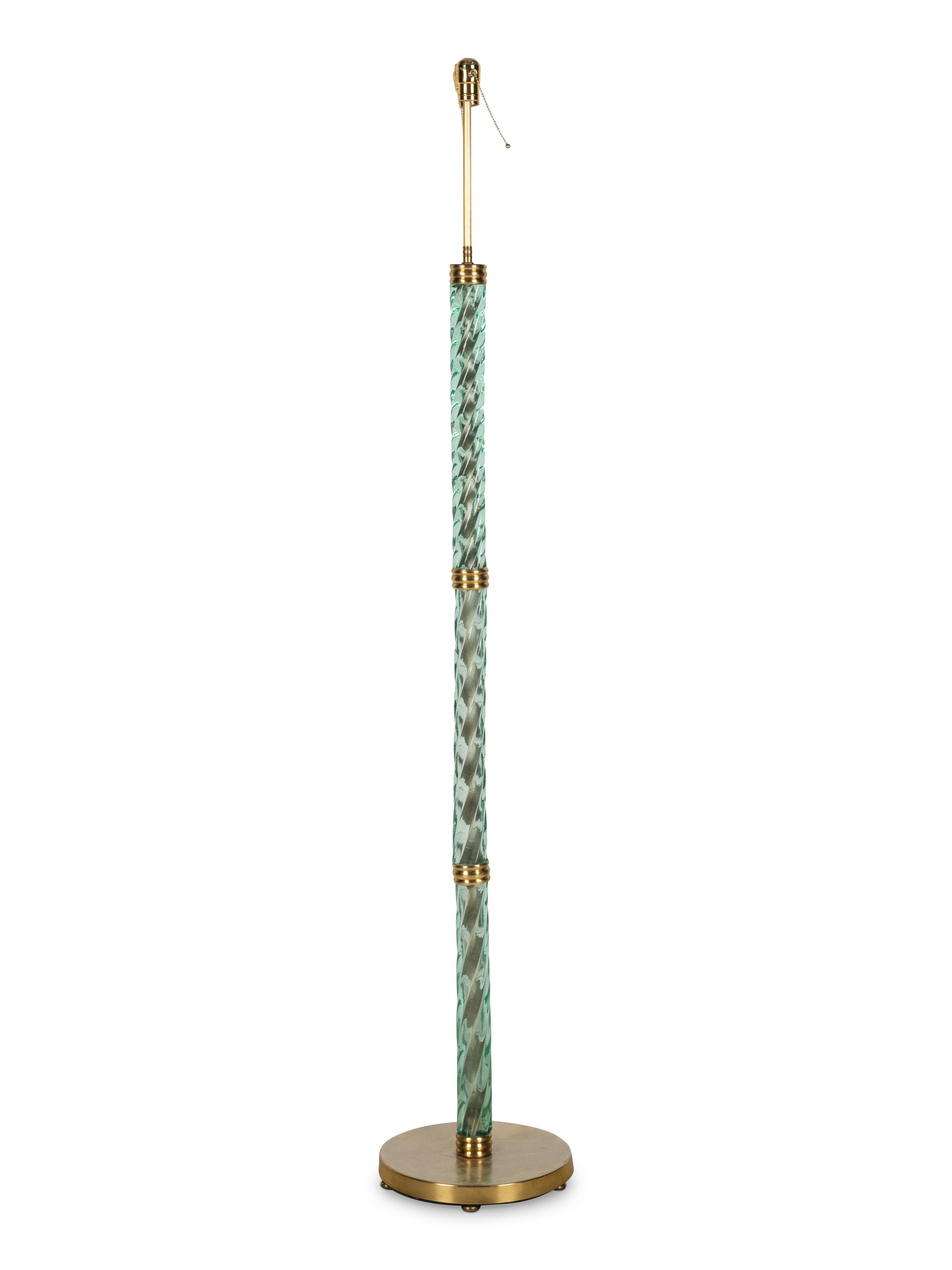 A Venetian Glass Rope-Twist Floor Lamp with Brass Base