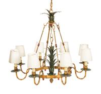 A Whimsical Painted Iron Eight Light Bamboo Design Chandelier