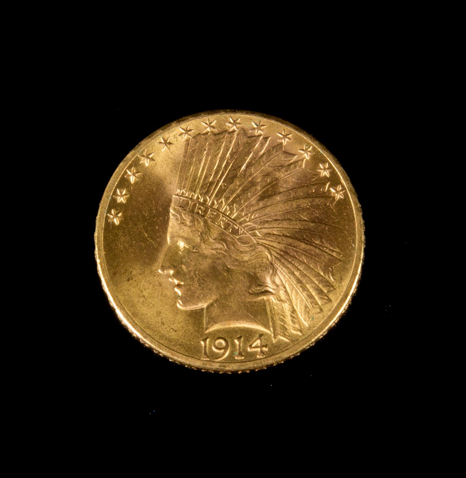 A United States 1914-D Indian Head $10 Gold Coin