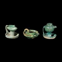 Three Persian Glazed Ceramic Oil Lamps