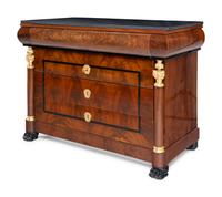 A Pair of German Neoclassical Mahogany and Parcel-Gilt Commodes