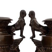 A Pair of Renaissance Revival Bronze and Marble Urns