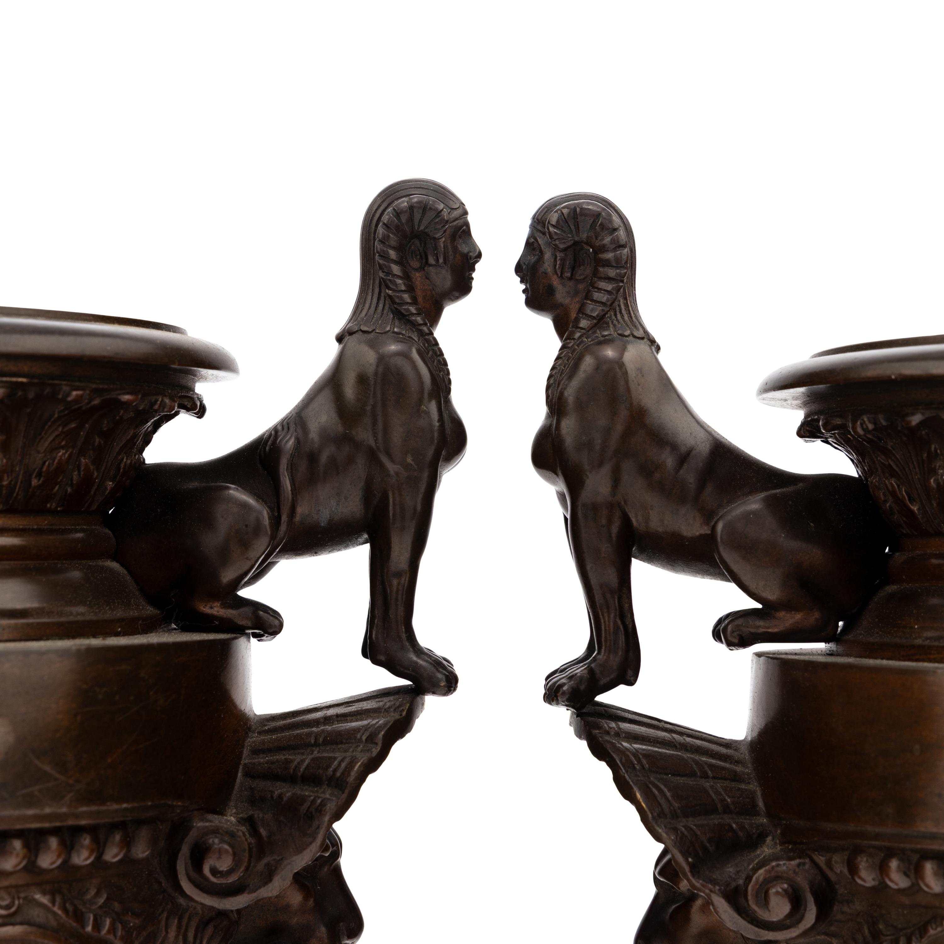 A Pair of Renaissance Revival Bronze and Marble Urns