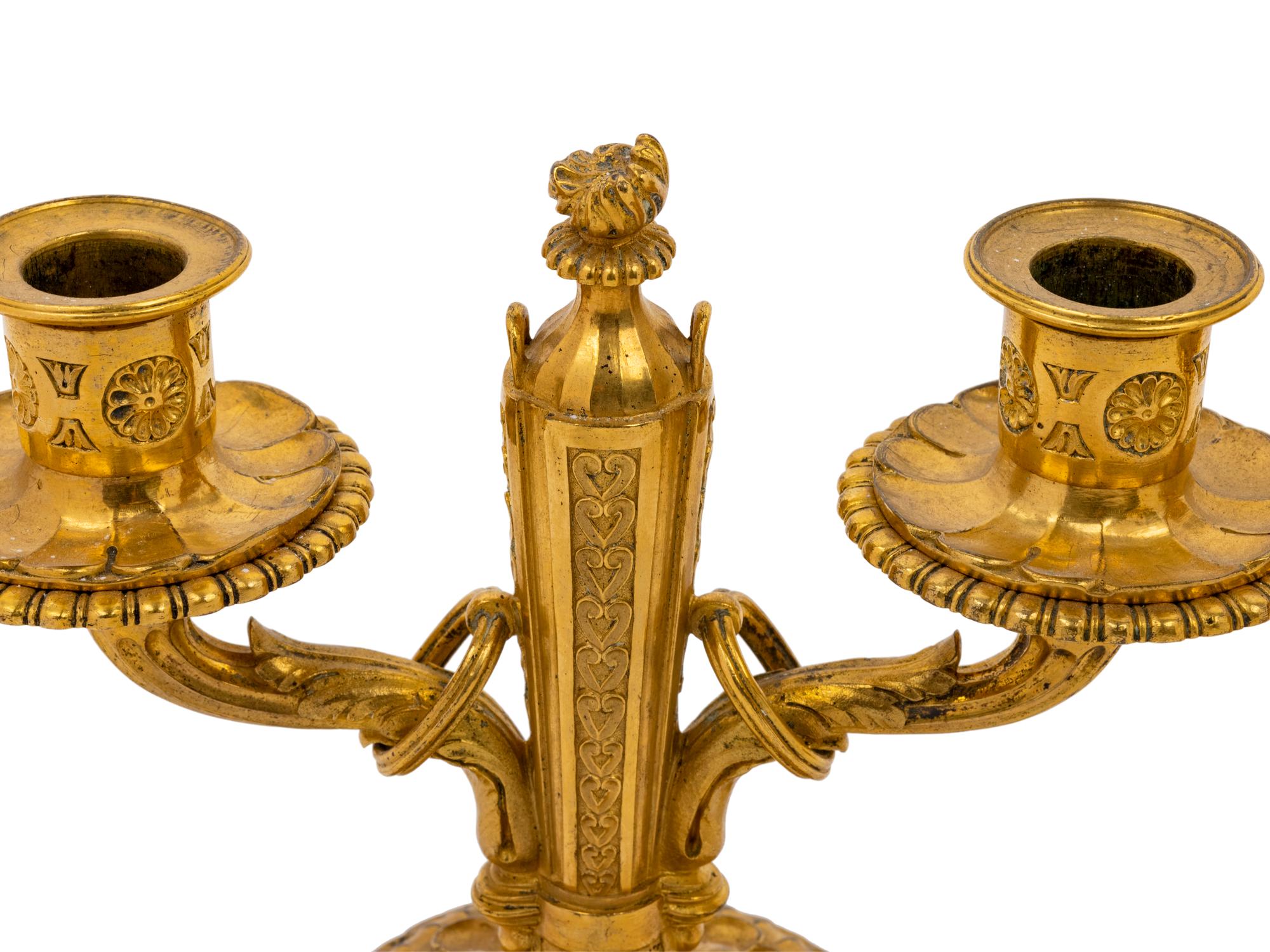A Pair of Baltic Neoclassical Gilt Bronze Two-Light Candelabra