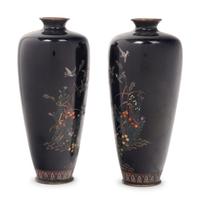 A Pair of Black Ground Cloisonné Vases