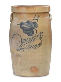 An L. K. Force Four-Gallon Cobalt Decorated Stoneware Crock