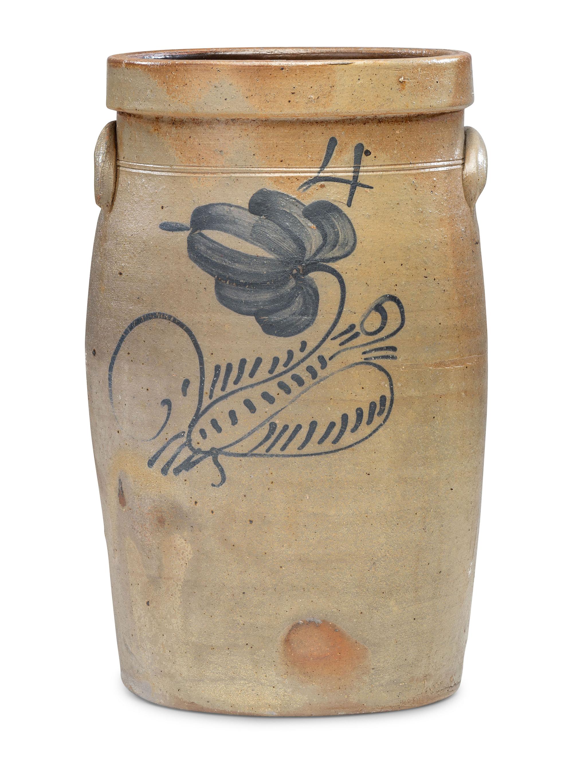 An L. K. Force Four-Gallon Cobalt Decorated Stoneware Crock