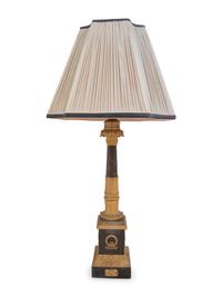 An Empire Gilt and Patinated Bronze Oil Lamp Converted to Electricity