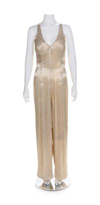 J&M Costumers Hollywood Glass Beaded Halter Jumpsuit, 1980-90s