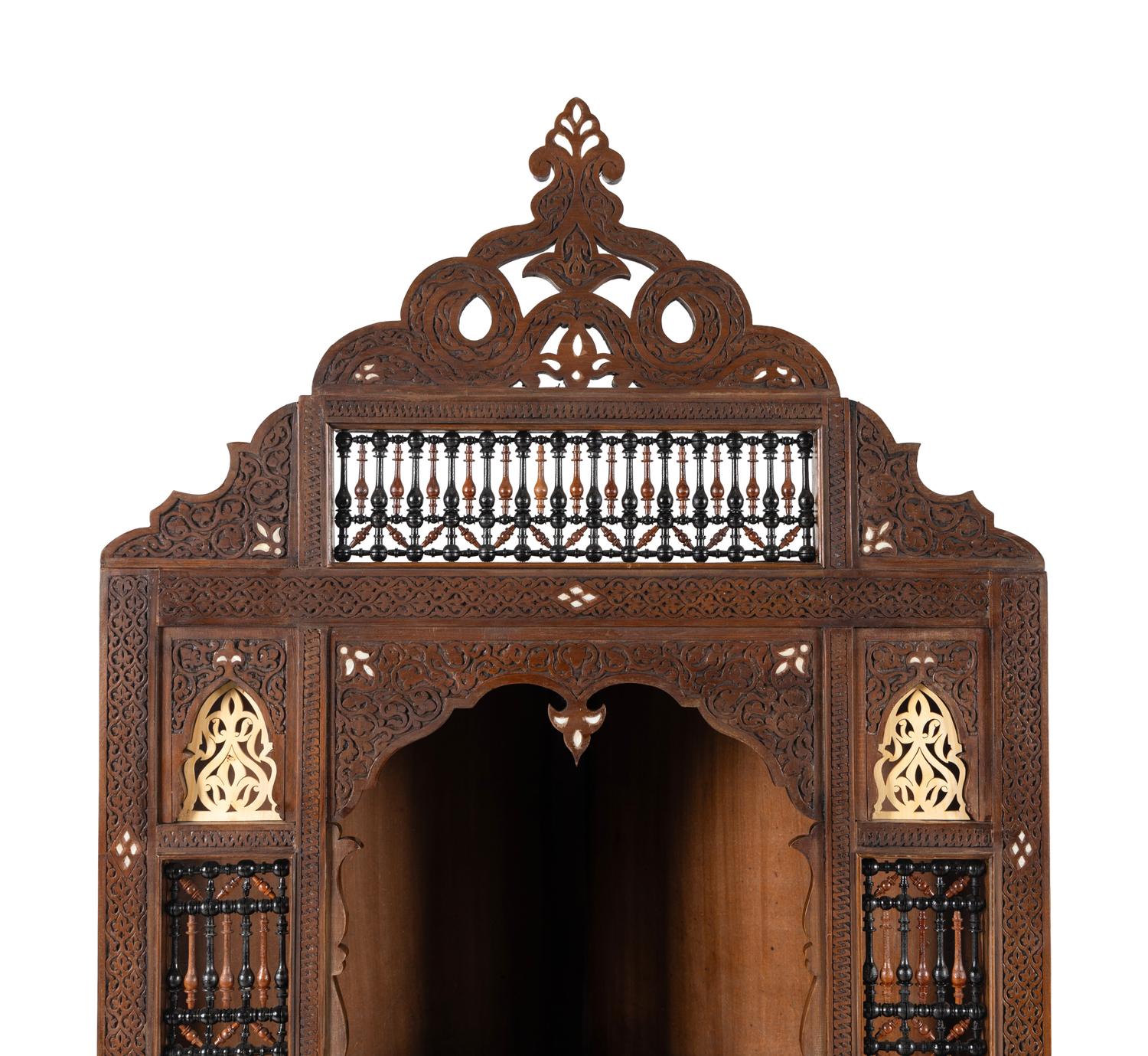 A Pair of Syrian Mother-of-Pearl Inlaid Corner Cabinets